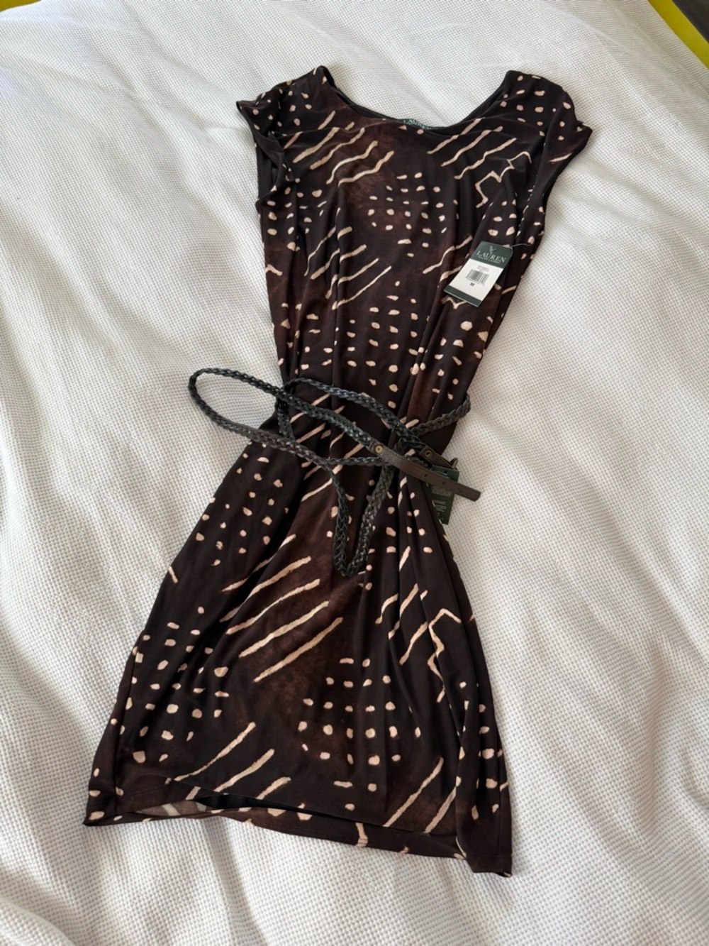 Ralph Lauren Brown Printed Cap-Sleeve Mini Dress - Picture 1 of 8